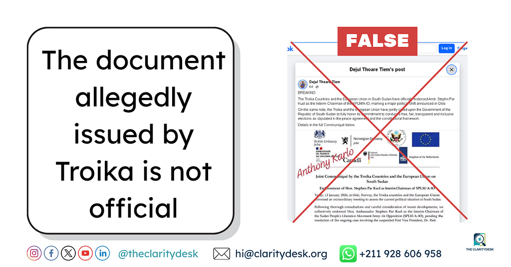 FACT-CHECK: Stephen Par Kuol not endorsed by Troika as new SPLM/A-IO interim chair