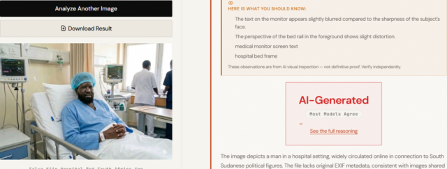 Screenshot of the analysis results on ImageWhisperer