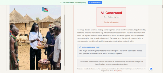 A screen grab of the scan analysis results by Image Whisperer
