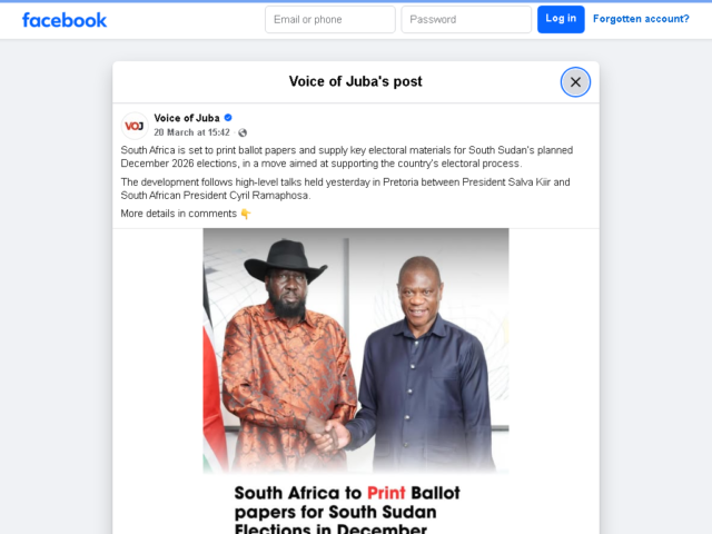 A screenshot of the claim as posted by Voice of Juba on Facebook
