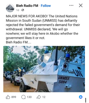 A screenshot of the claim as posted on Facebook