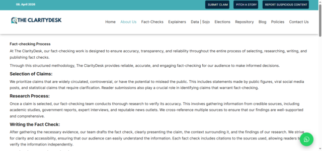 A screenshot of the Fact-checking process by The ClarityDesk
