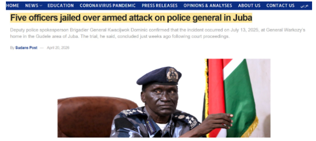 A screenshot of the post as published by the Sudans Post 