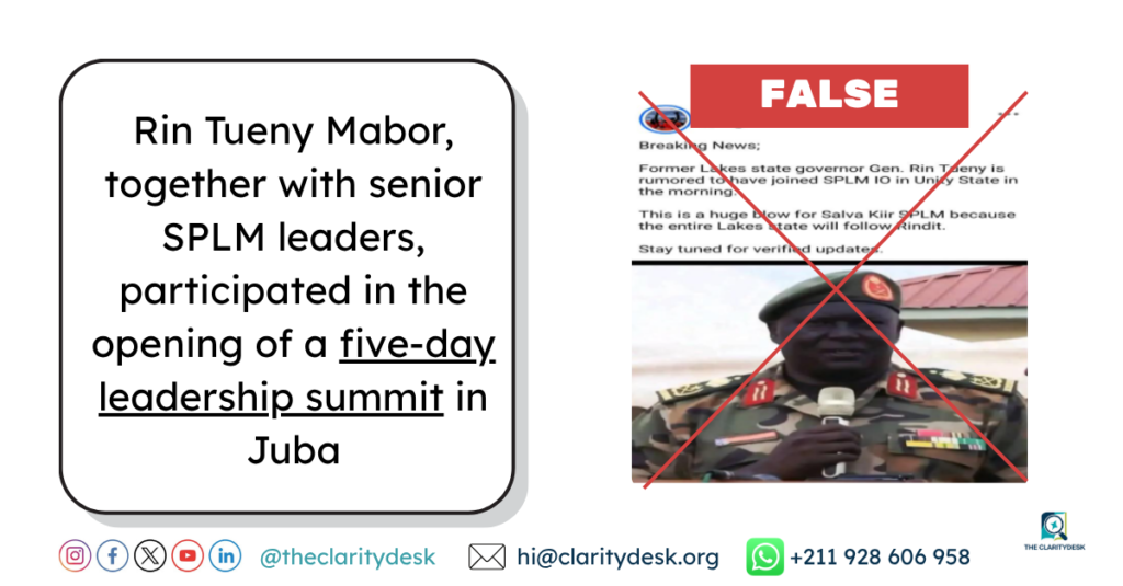 FACT-CHECK: Former Lakes State Governor, Rin Tueny Mabor, has not joined SPLM-IO