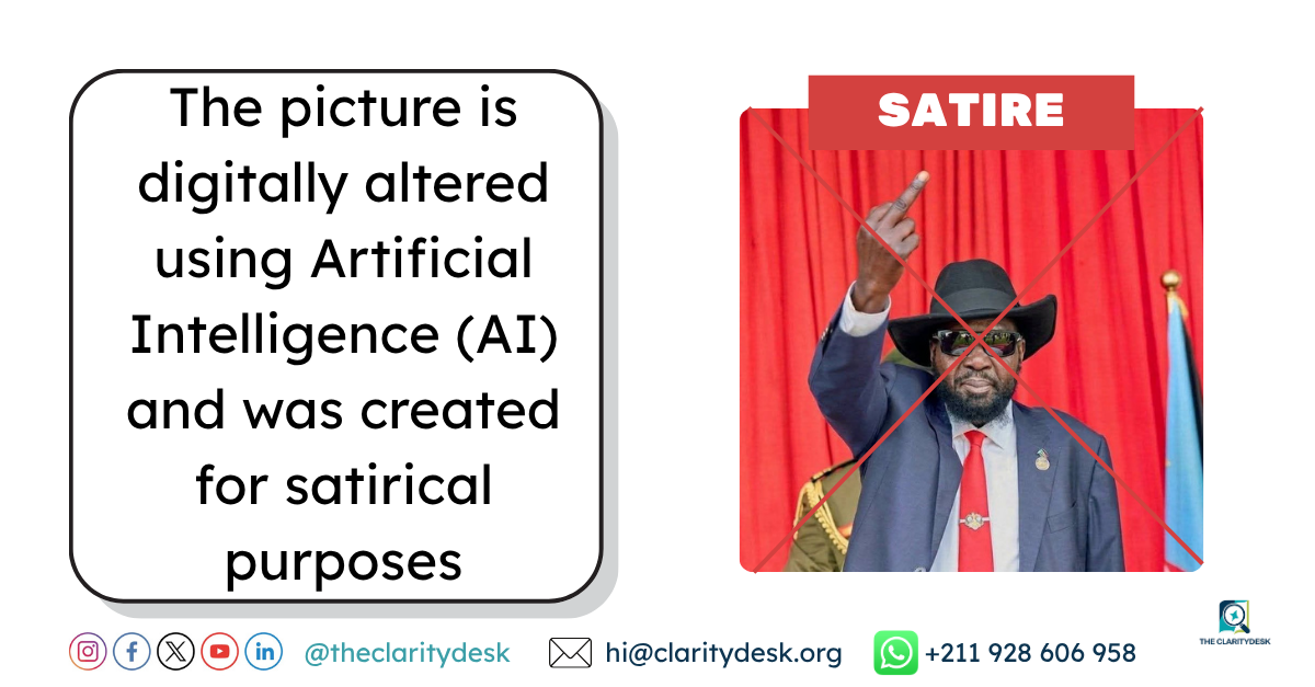 President Salva Kiir Mayardit did not pose with his middle finger raised President Salva Kiir Mayardit did not pose with his middle finger raised