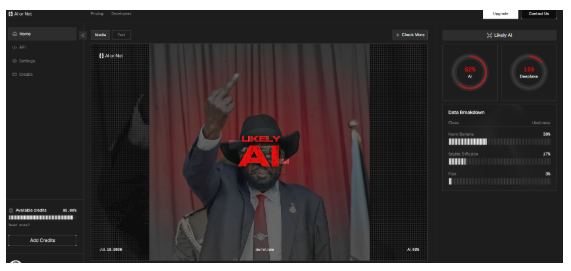A screenshot of the AI or Not image analysis result