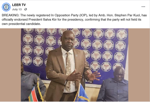 A screenshot showing the claim accompanied by Amb. Hon. Stephen Par Kuol’s image