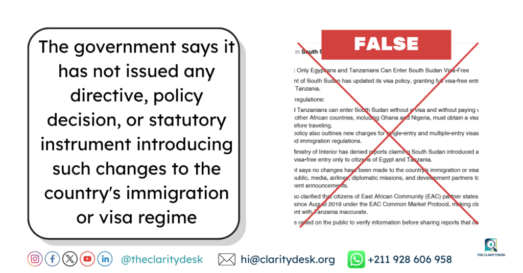 FACT-CHECK: South Sudan hasn’t updated its visa policy to only grant visa-free entry for Egyptians and Tanzanians