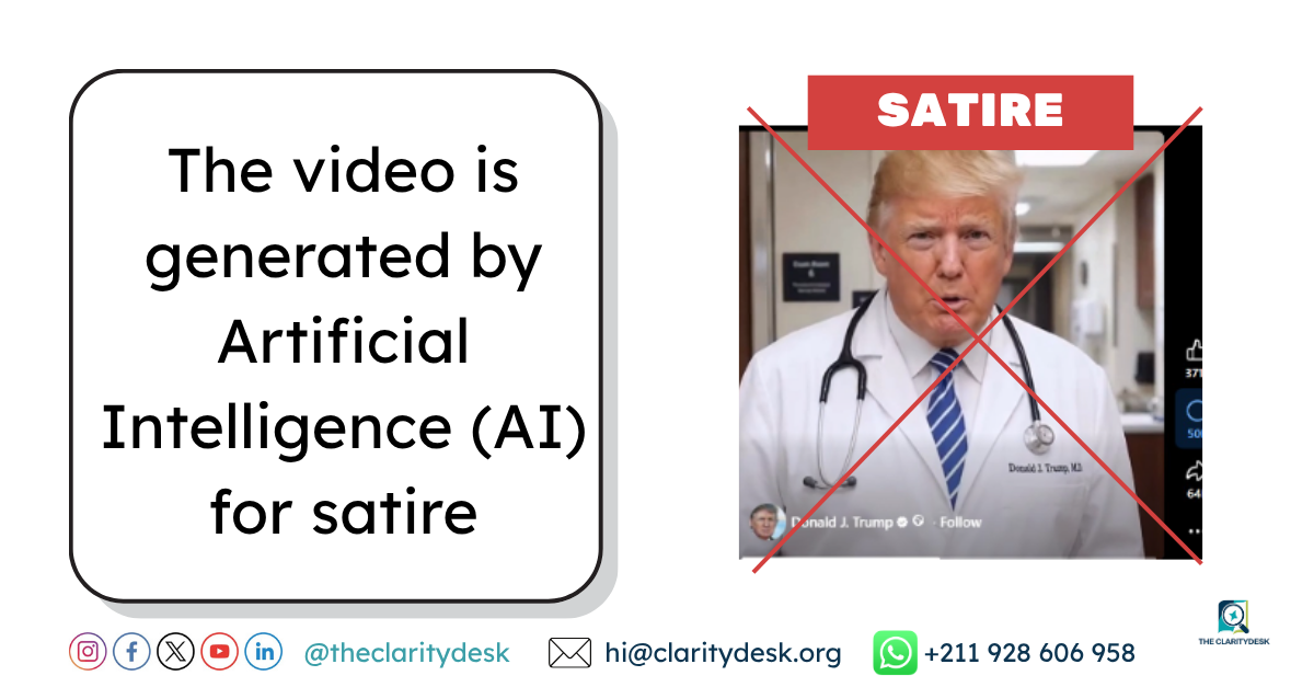 The video is generated by Artificial Intelligence (AI) for satire