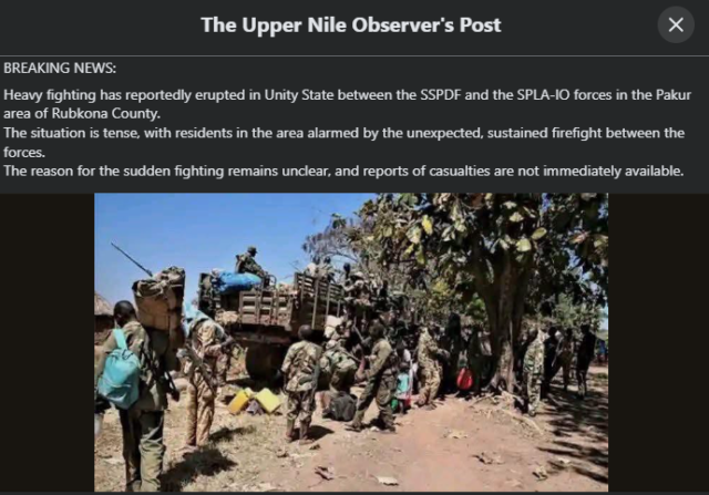 A screenshot showing the Facebook post and the image used by The Upper Nile Observer